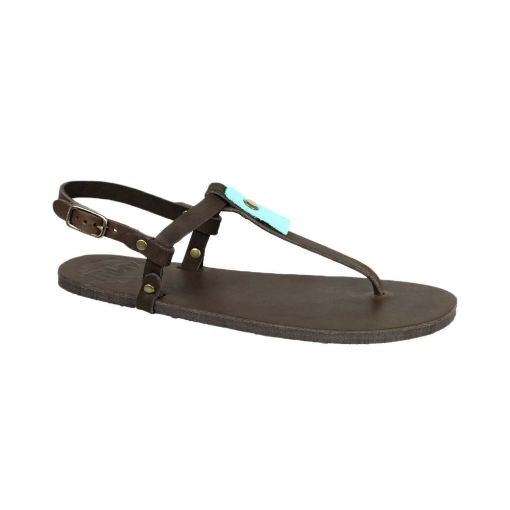 Luna Sandals Brujita Brown leather Turquoise Tassel   T-strap Sandal Sz 8